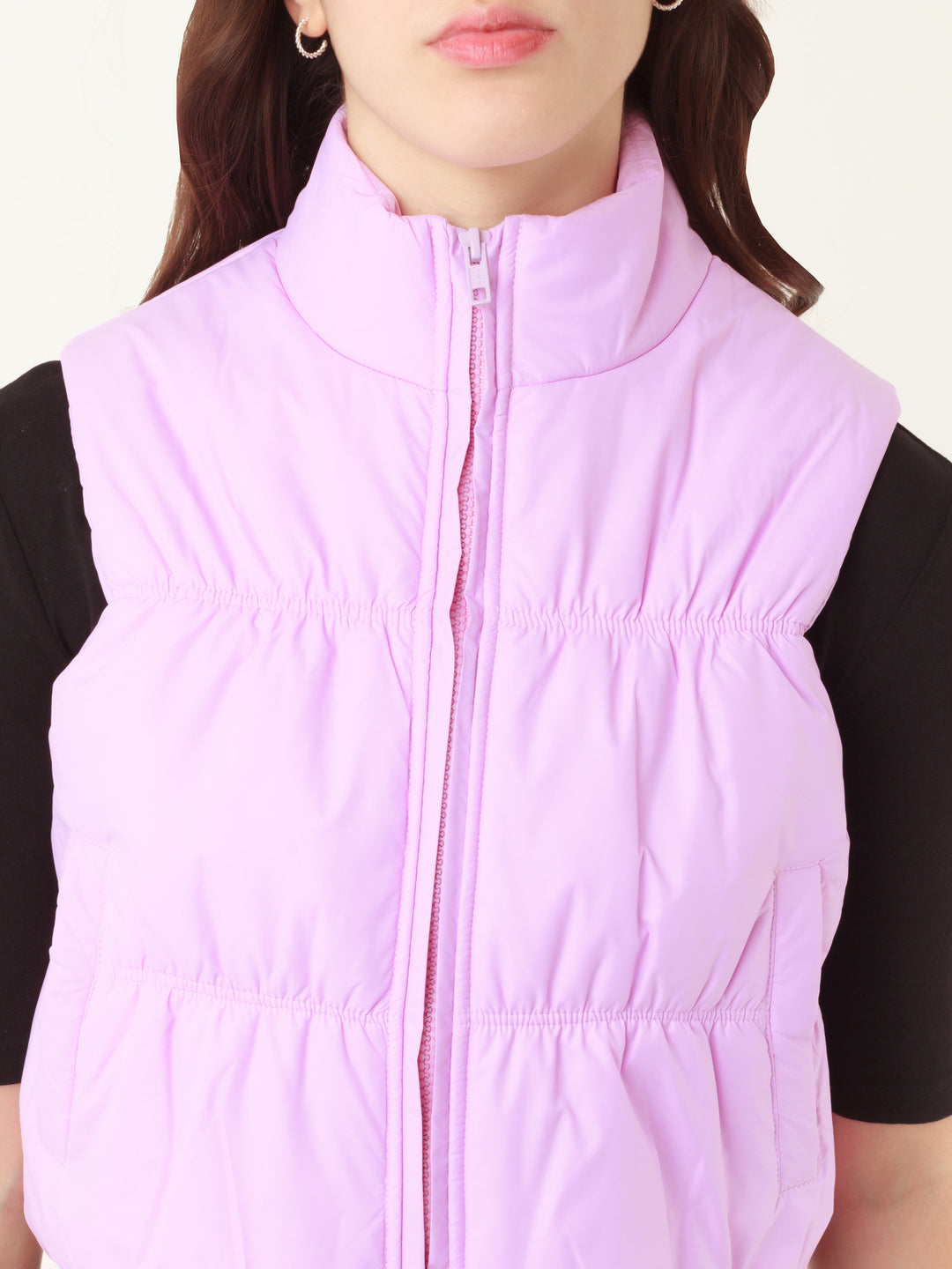 Purple Solid Quilted Jacket