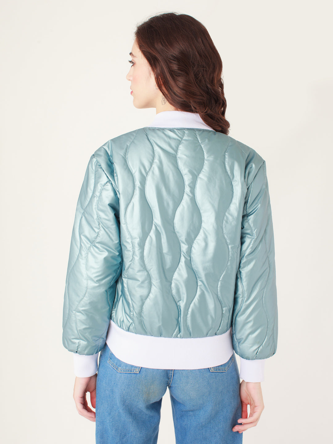 Green Solid Quilted Jacket