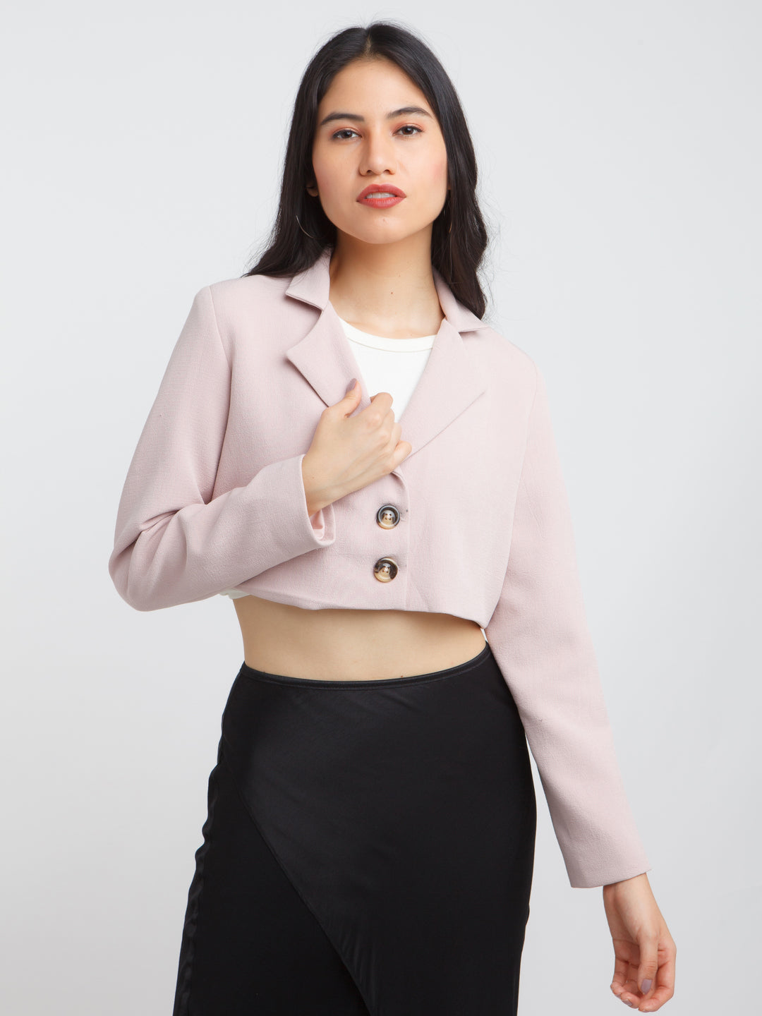 Pink Solid Crop Blazer