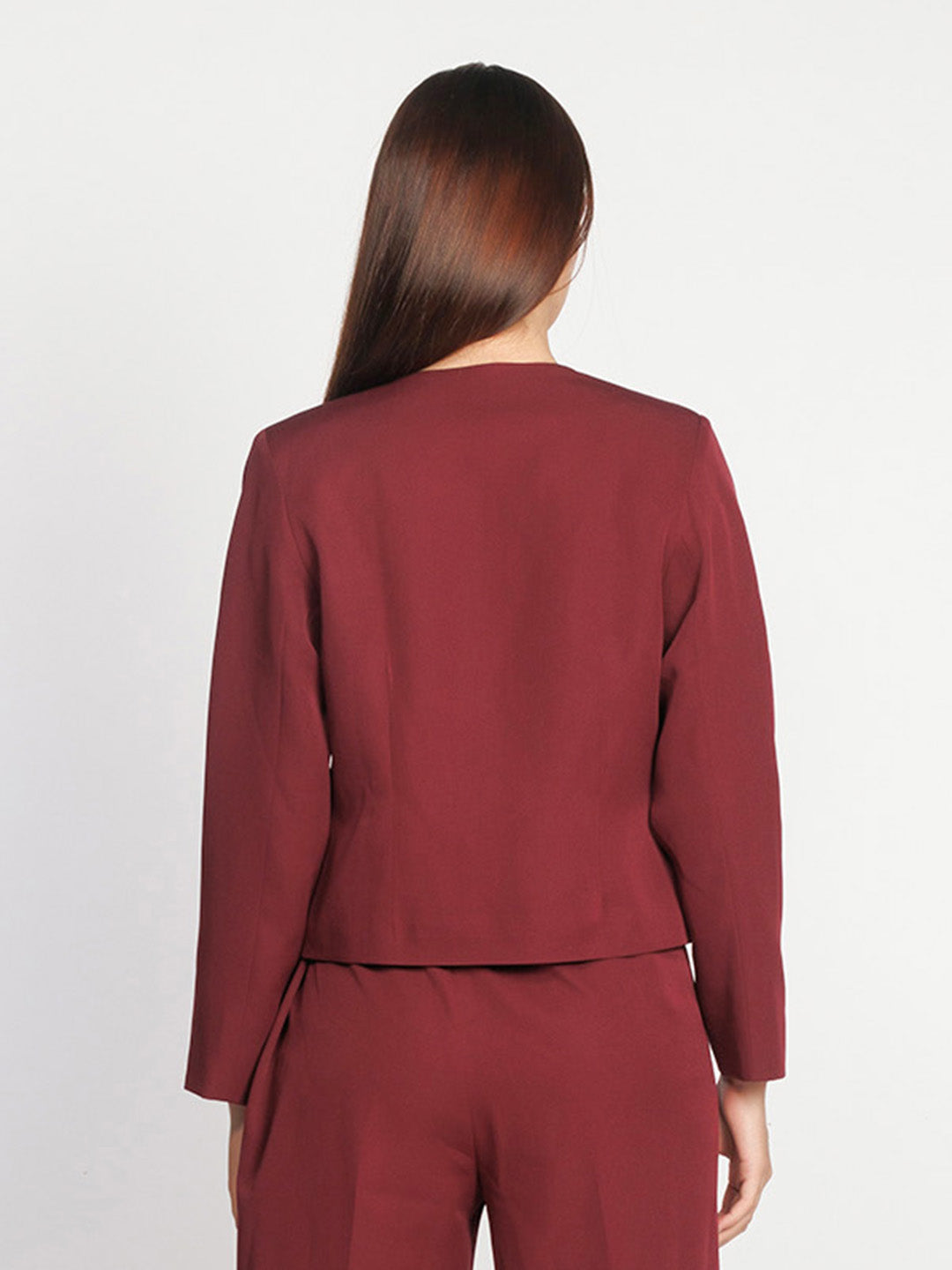 Maroon Solid Fitted Blazer