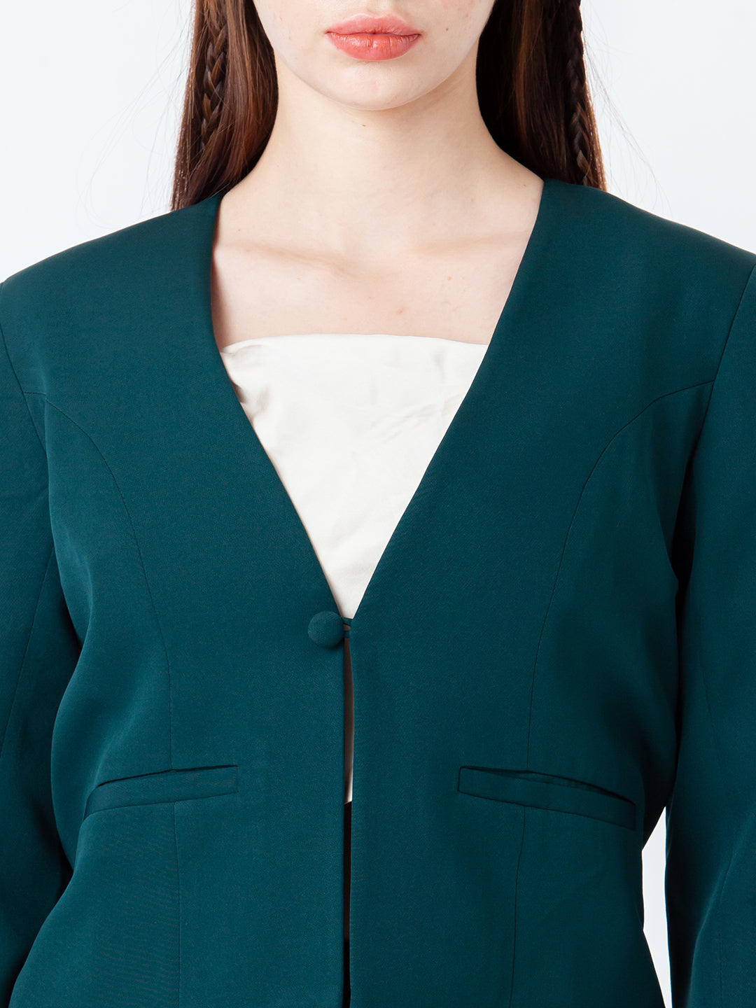 Green Solid Fitted Blazer