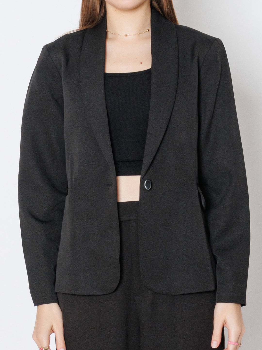 Black Solid Fitted Blazer