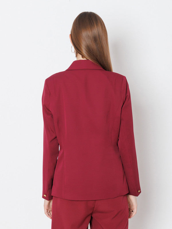 Maroon-Solid-Fitted-Blazer-4