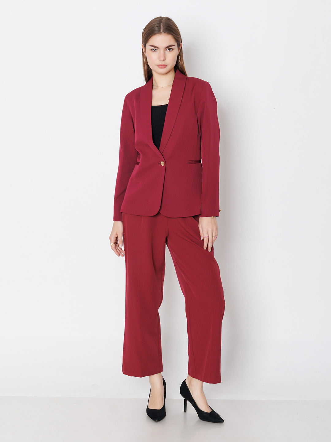 Maroon Solid Straight Trouser