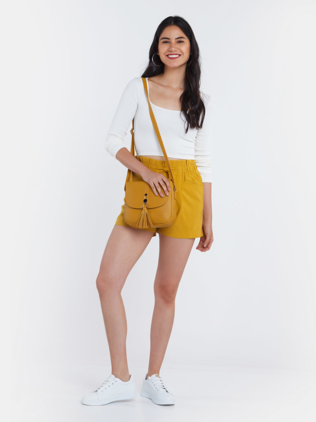 Mustard Solid Wide Leg Shorts