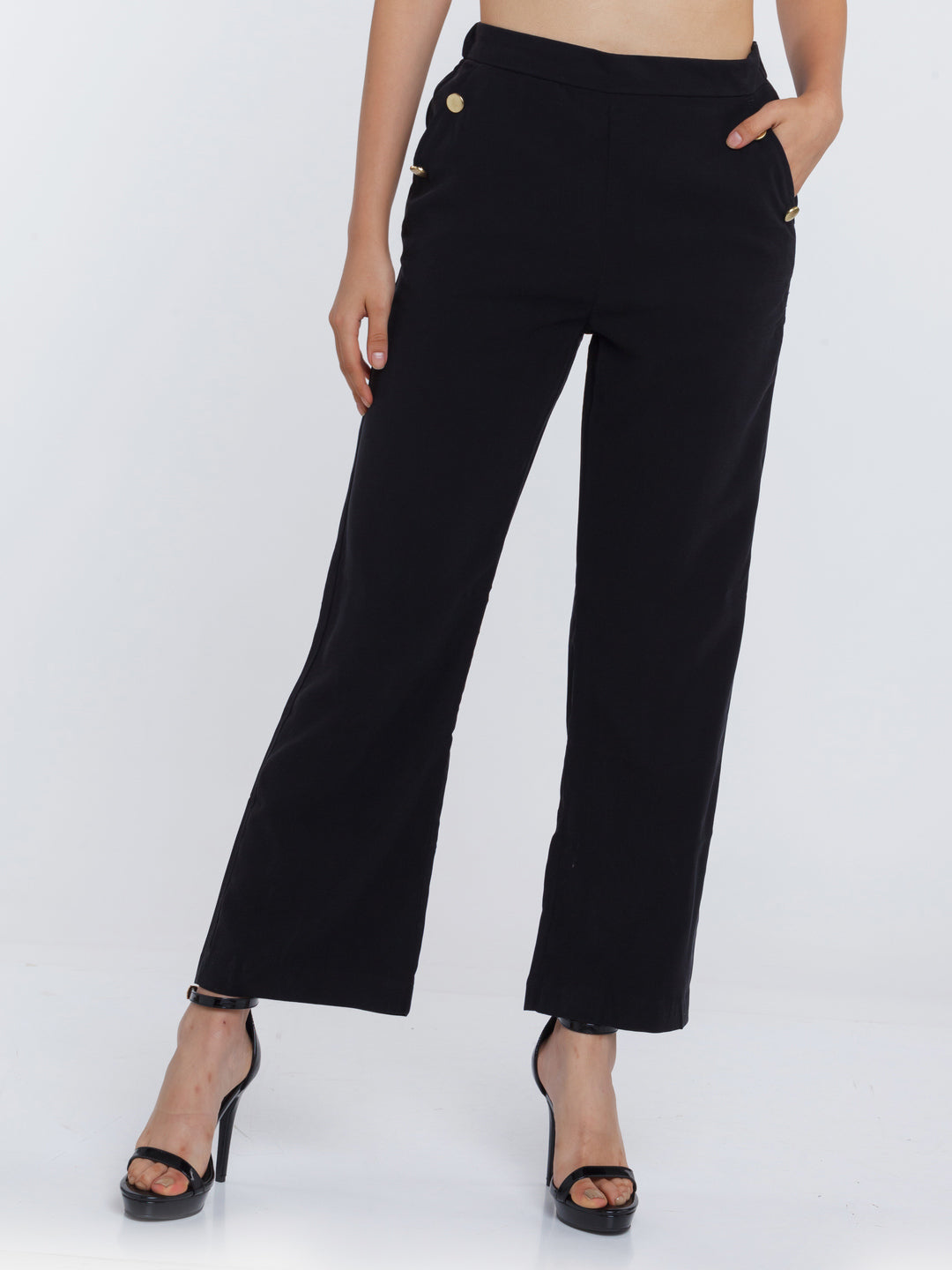 Black Solid Wide Leg Trouser