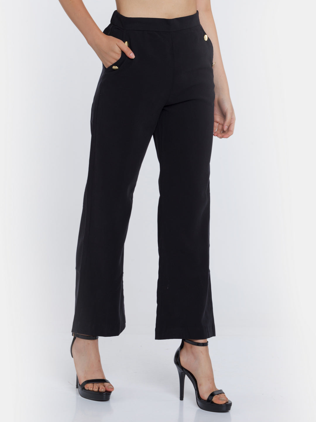 Black Solid Wide Leg Trouser