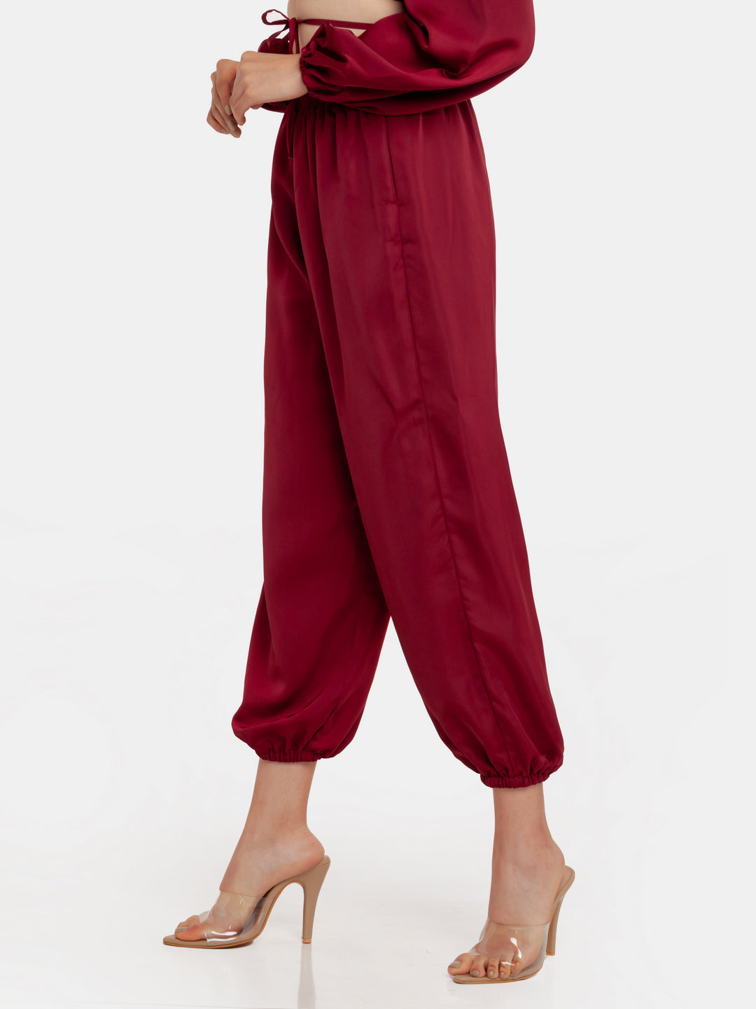 Maroon Solid High Waisted Jogger