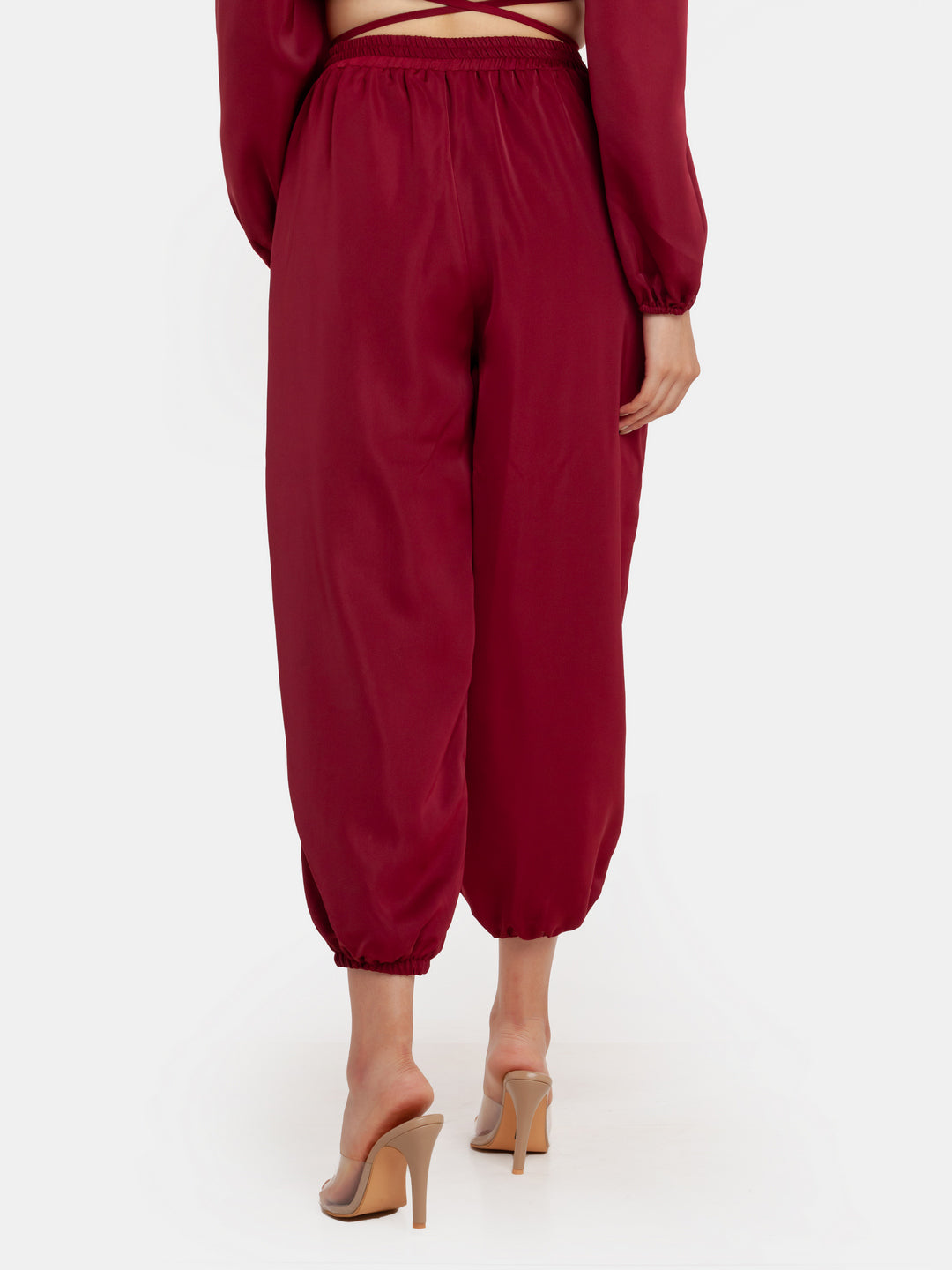 Maroon Solid High Waisted Jogger