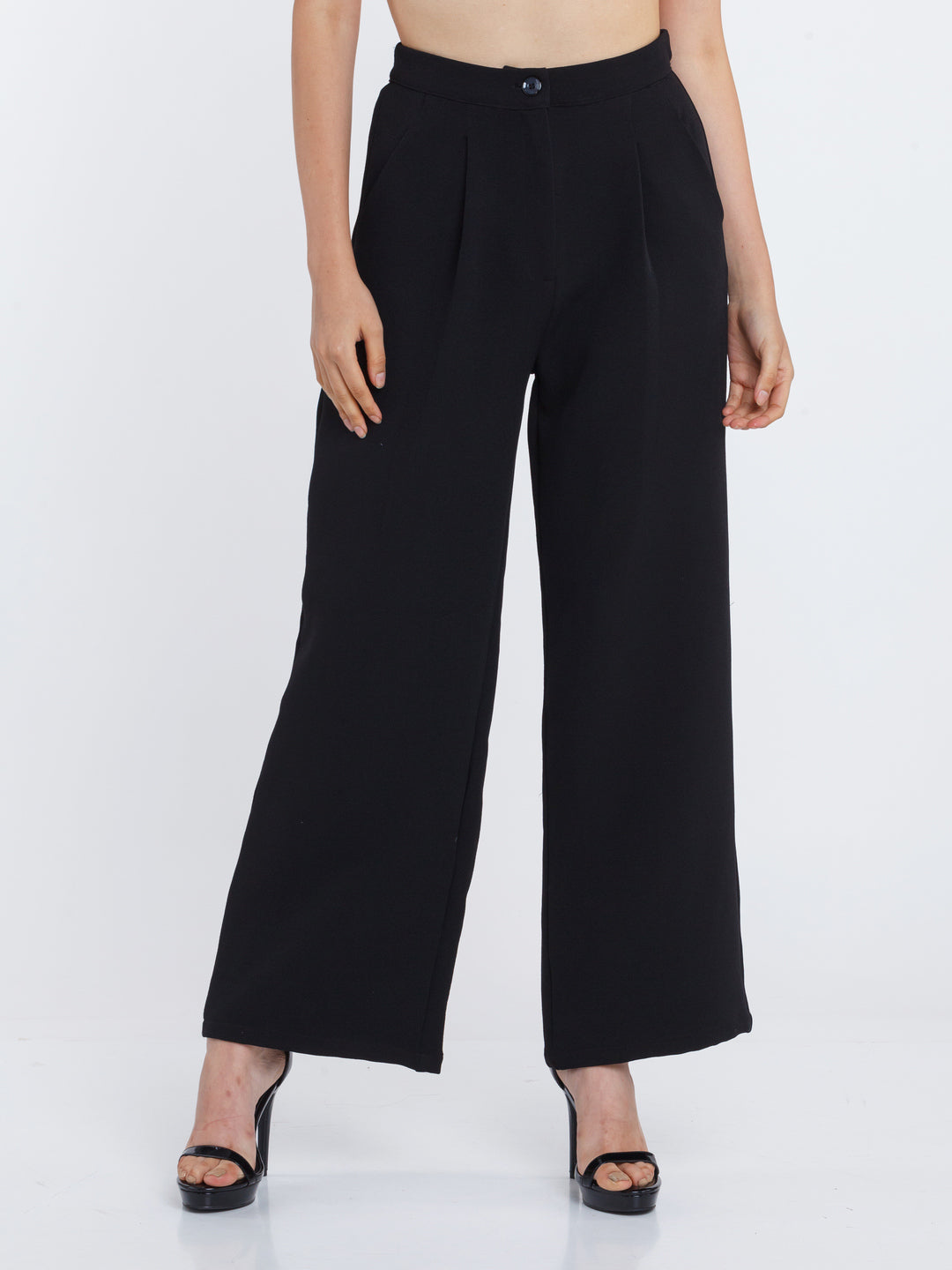 Black Solid Pleated Trouser