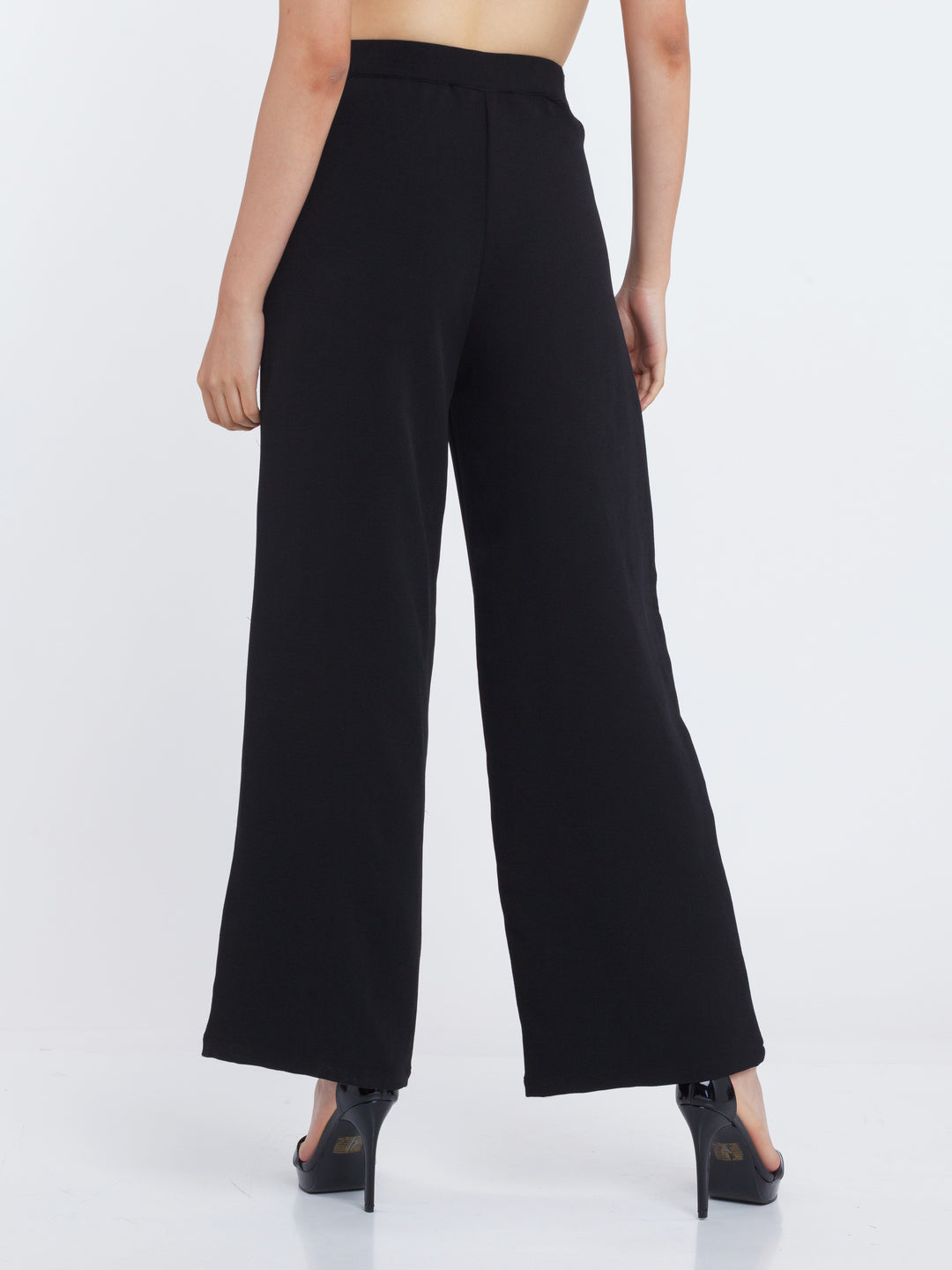 Black Solid Pleated Trouser