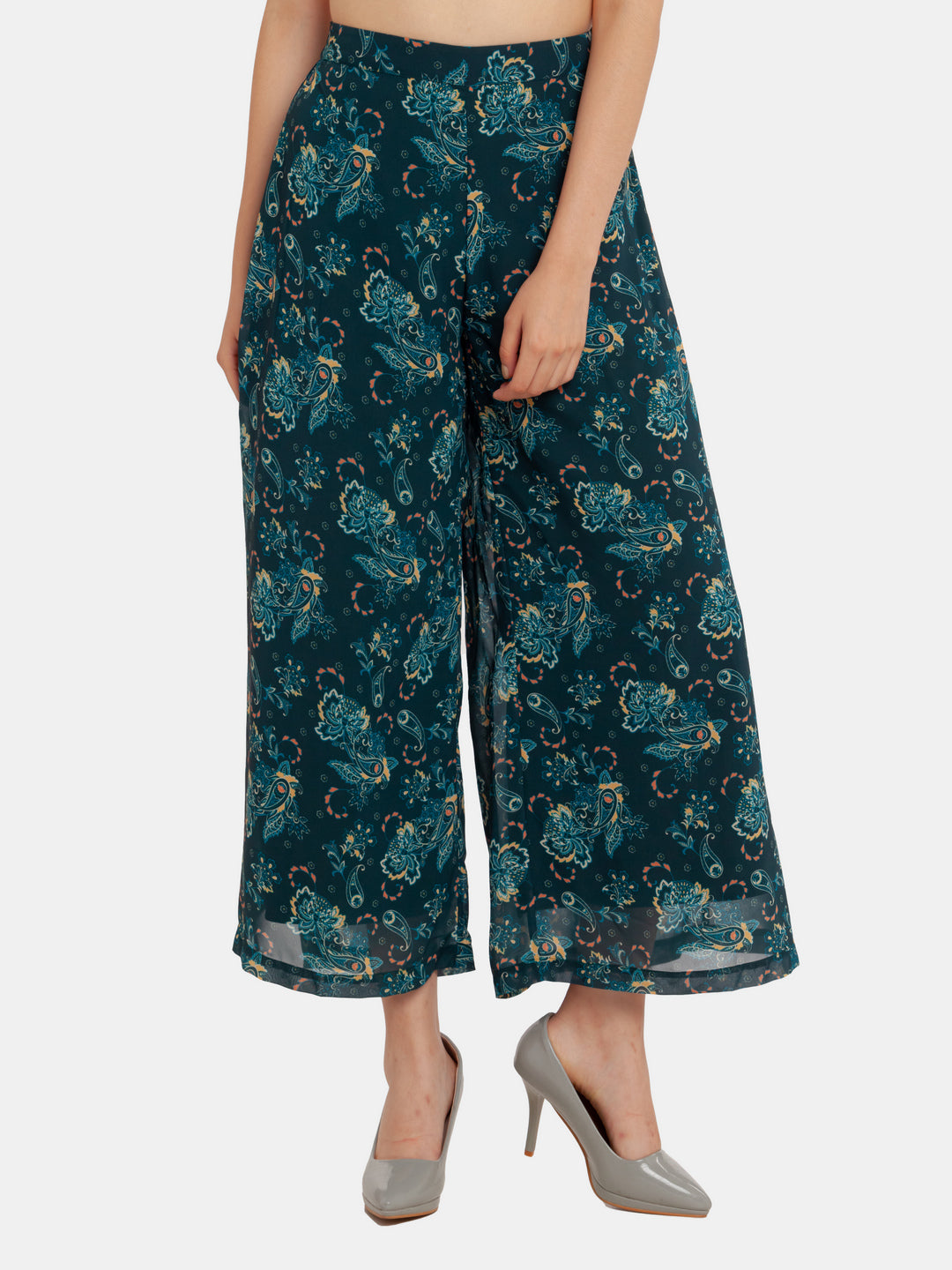 Green Printed High Waisted Trouser