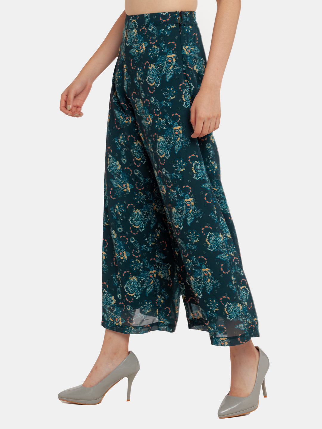 Green Printed High Waisted Trouser