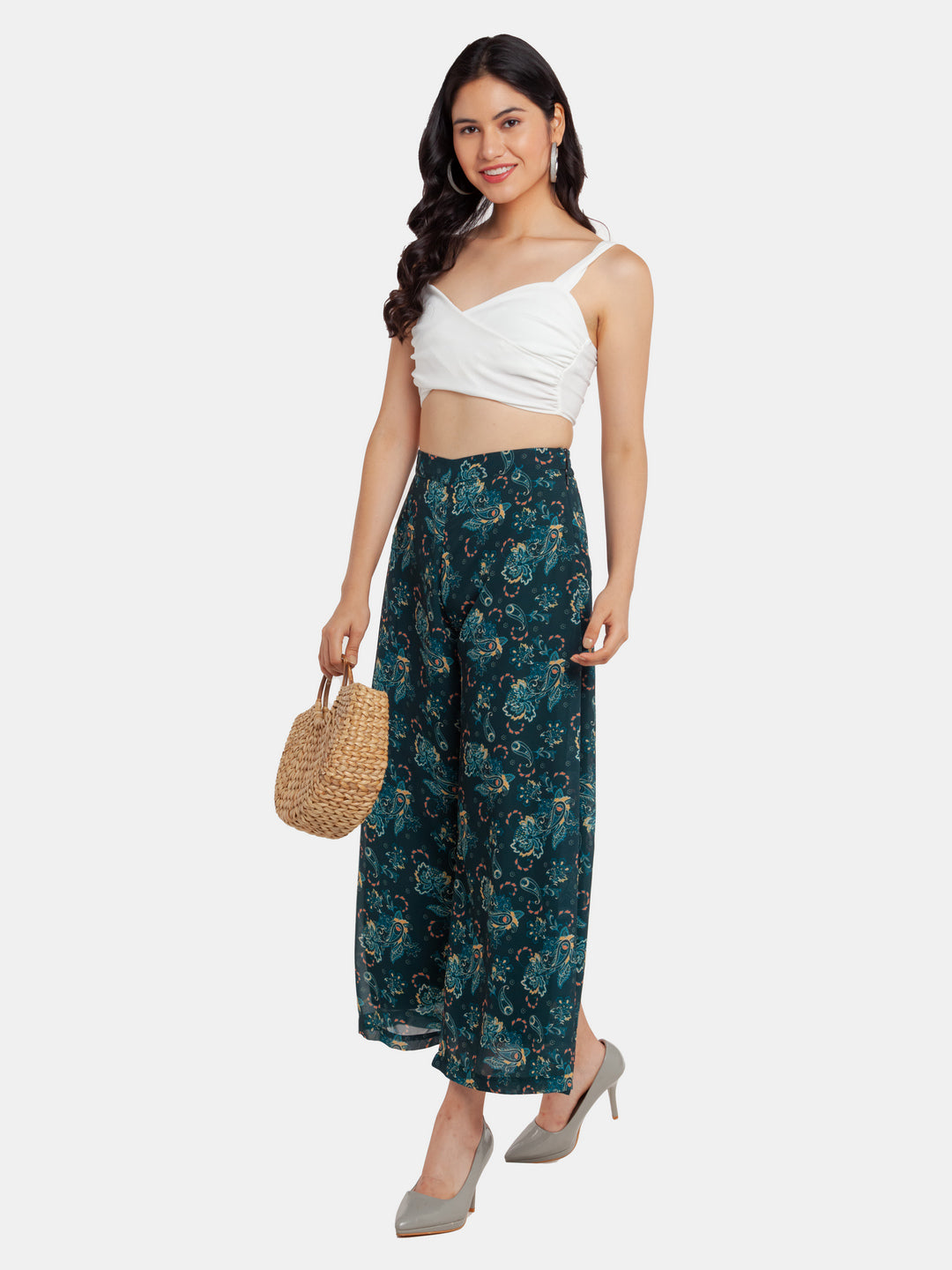 Green Printed High Waisted Trouser