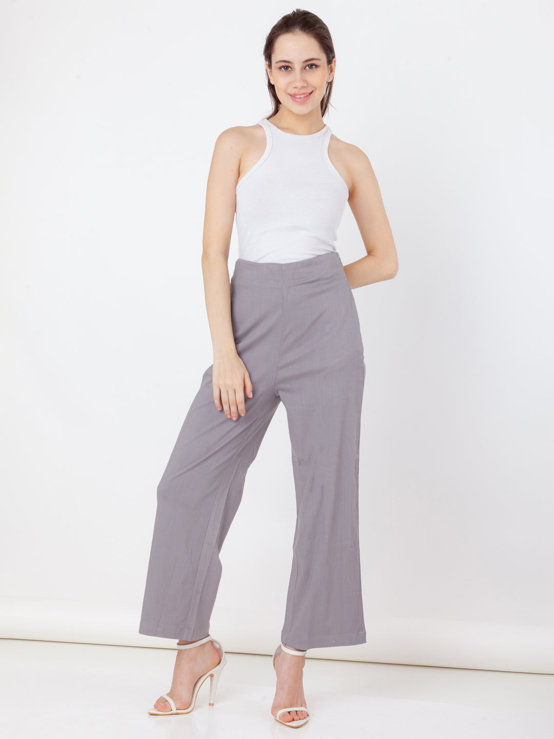 Grey Solid Flared Trouser