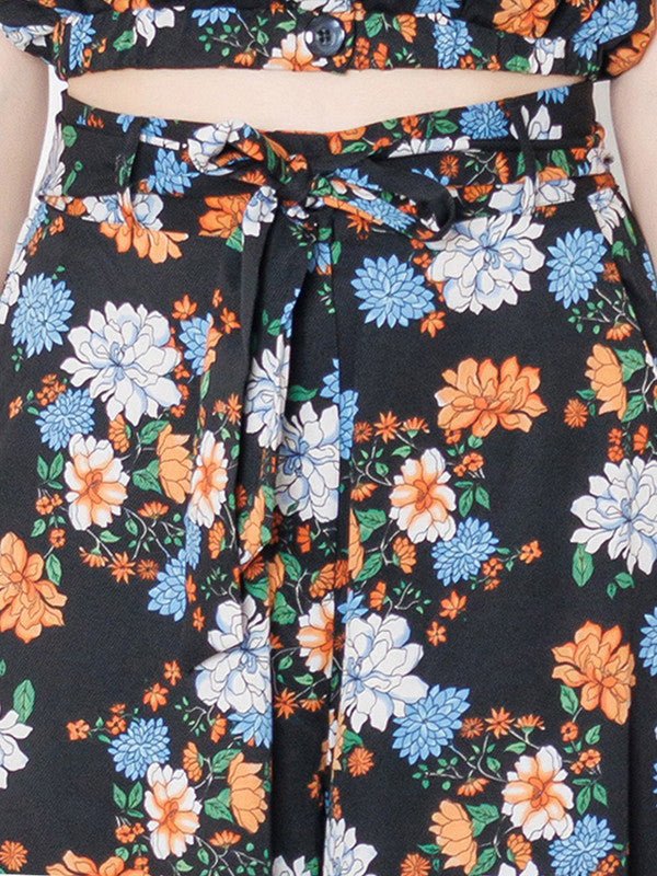 Black Floral Print Regular Fit Trouser-6