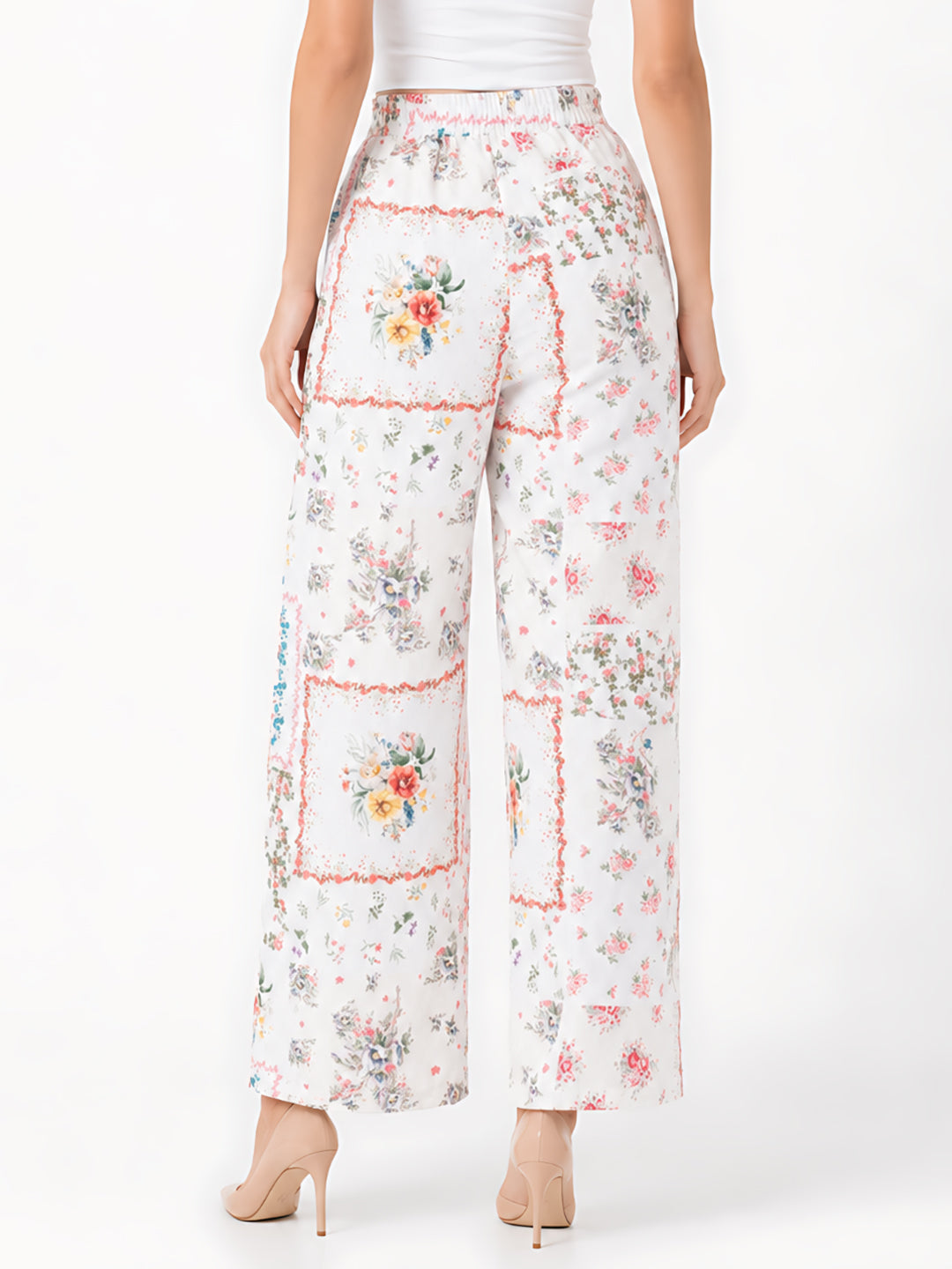 White Printed Straight Trouser