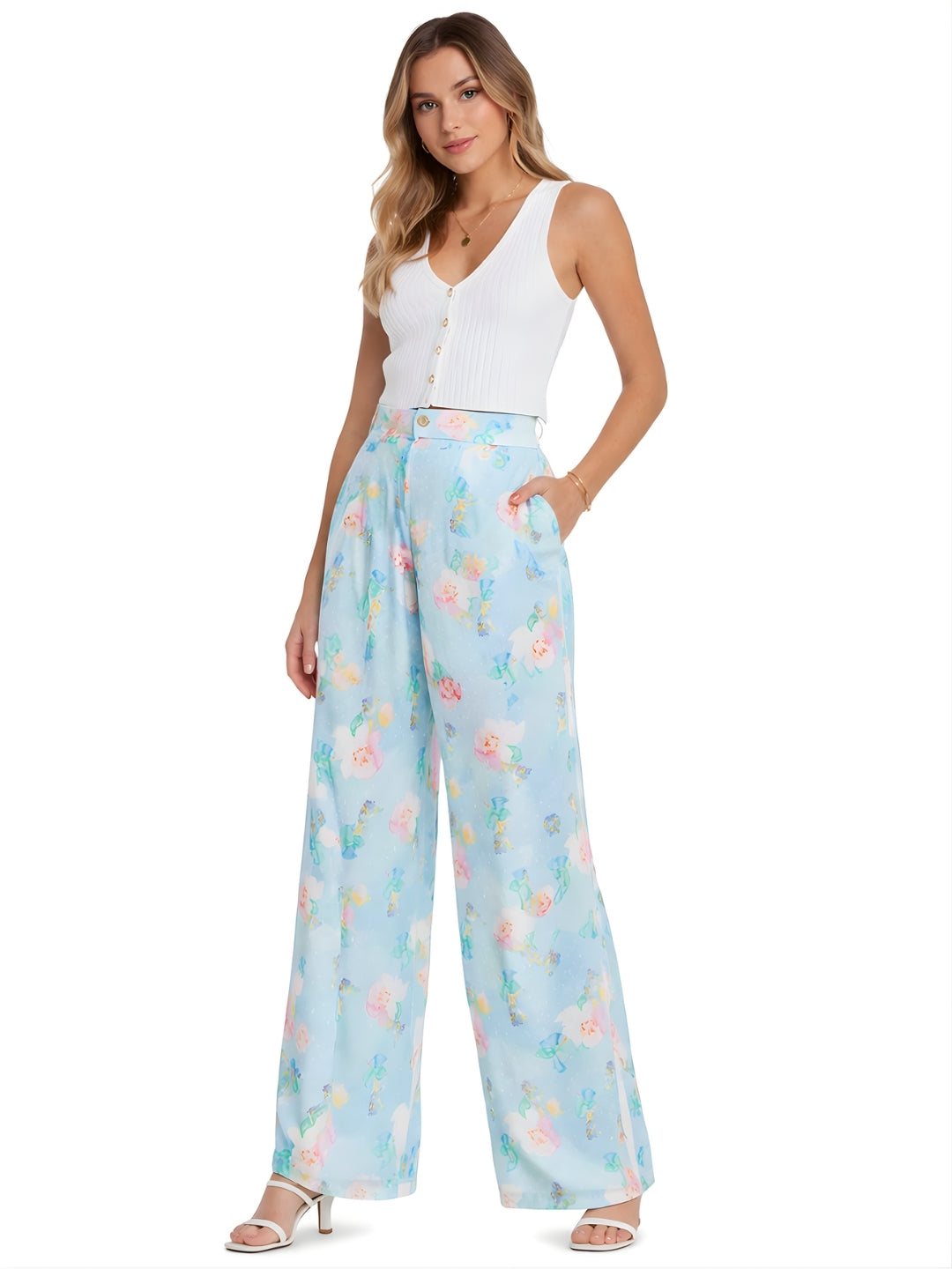 Blue Printed Regular Trouser