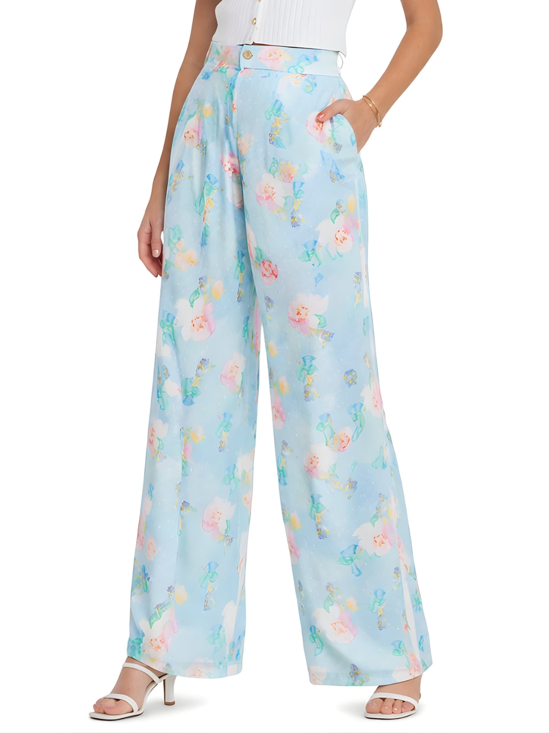 Blue Printed Regular Trouser