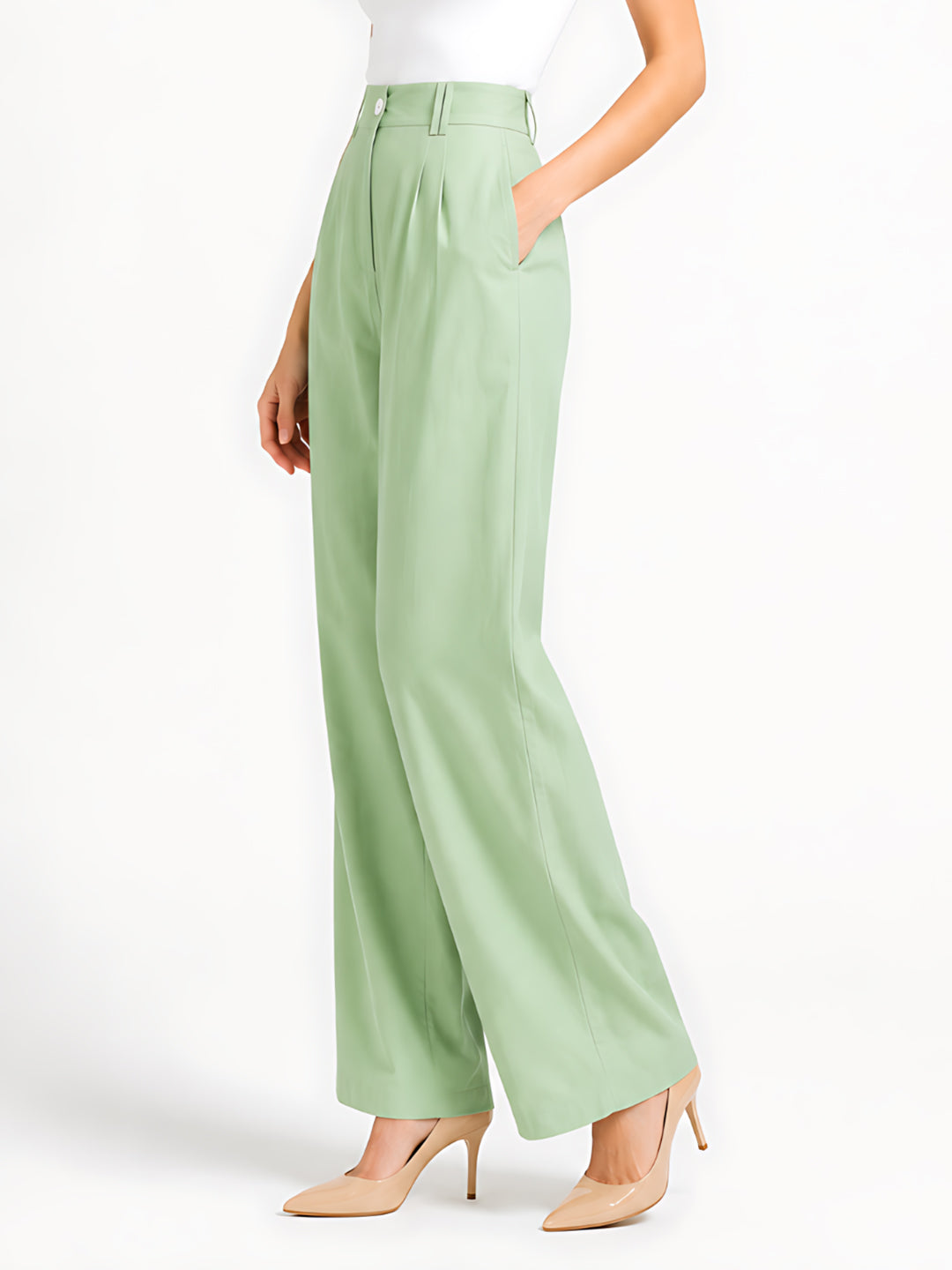 Green Solid Straight Palazzo