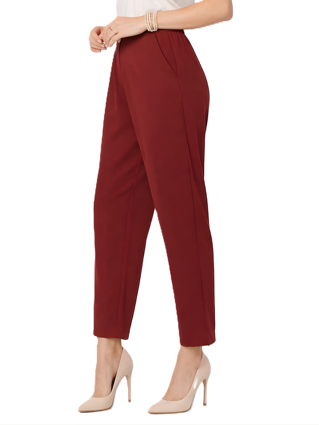 Maroon Solid Straight Trouser