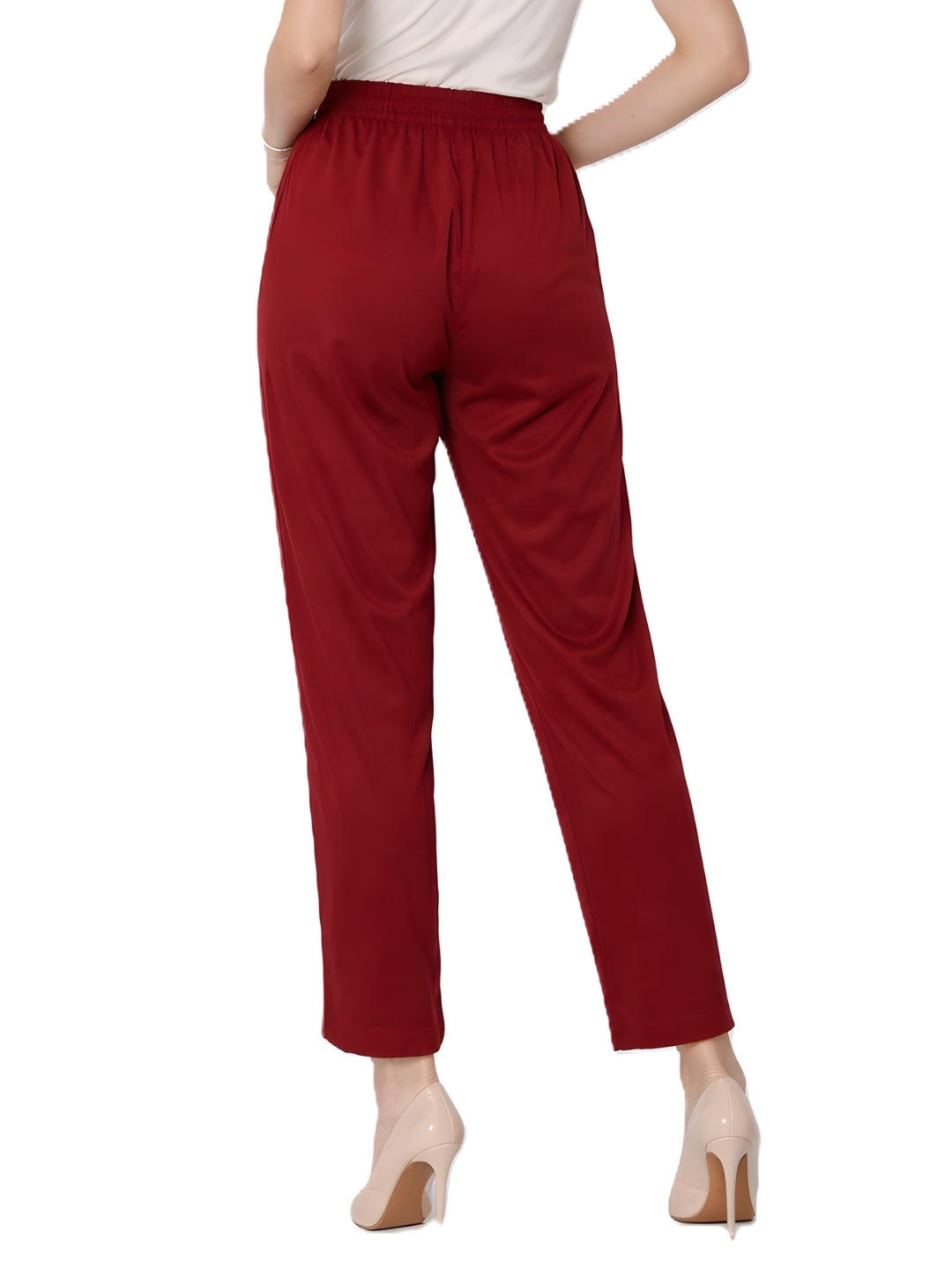 Maroon Solid Straight Trouser