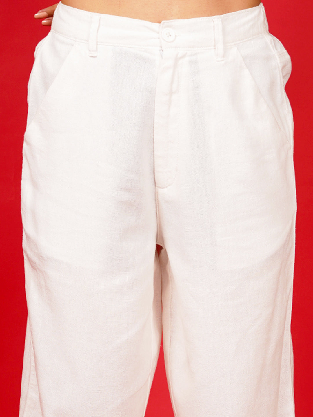 Off White Solid Parallel Trouser