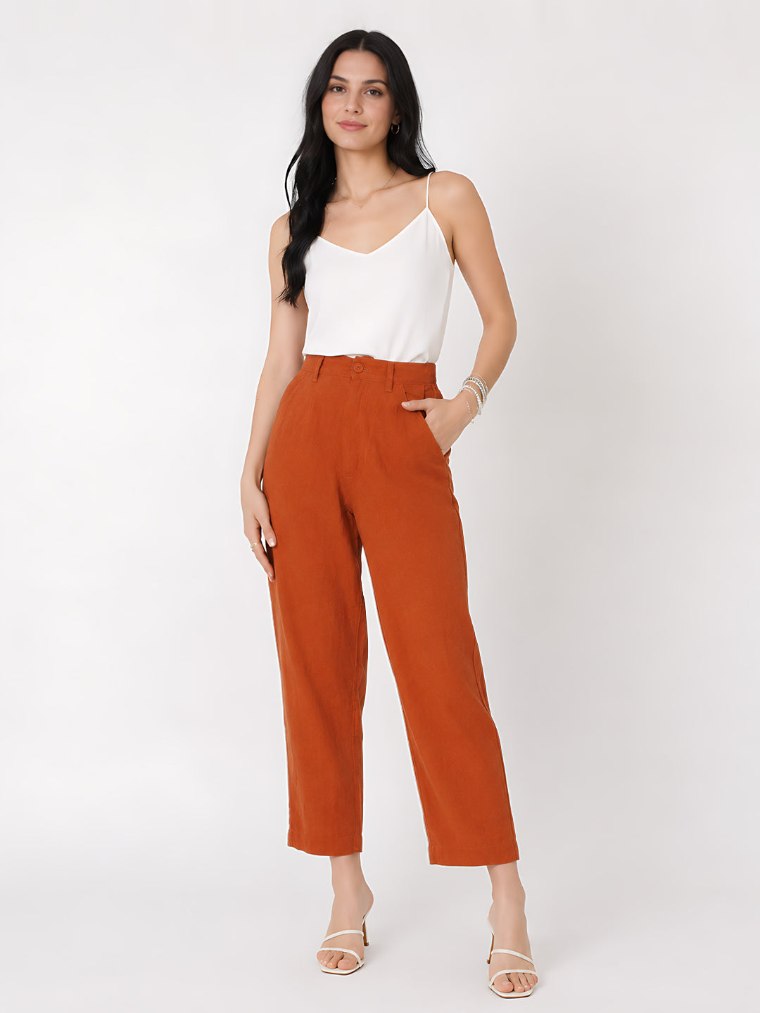 Brown Solid Parallel Trouser