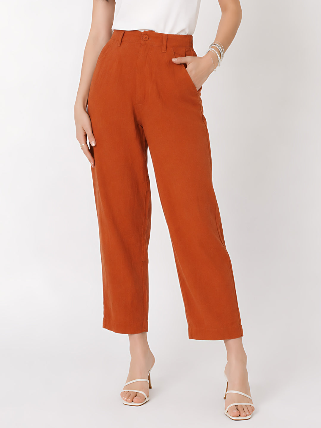 Brown Solid Parallel Trouser