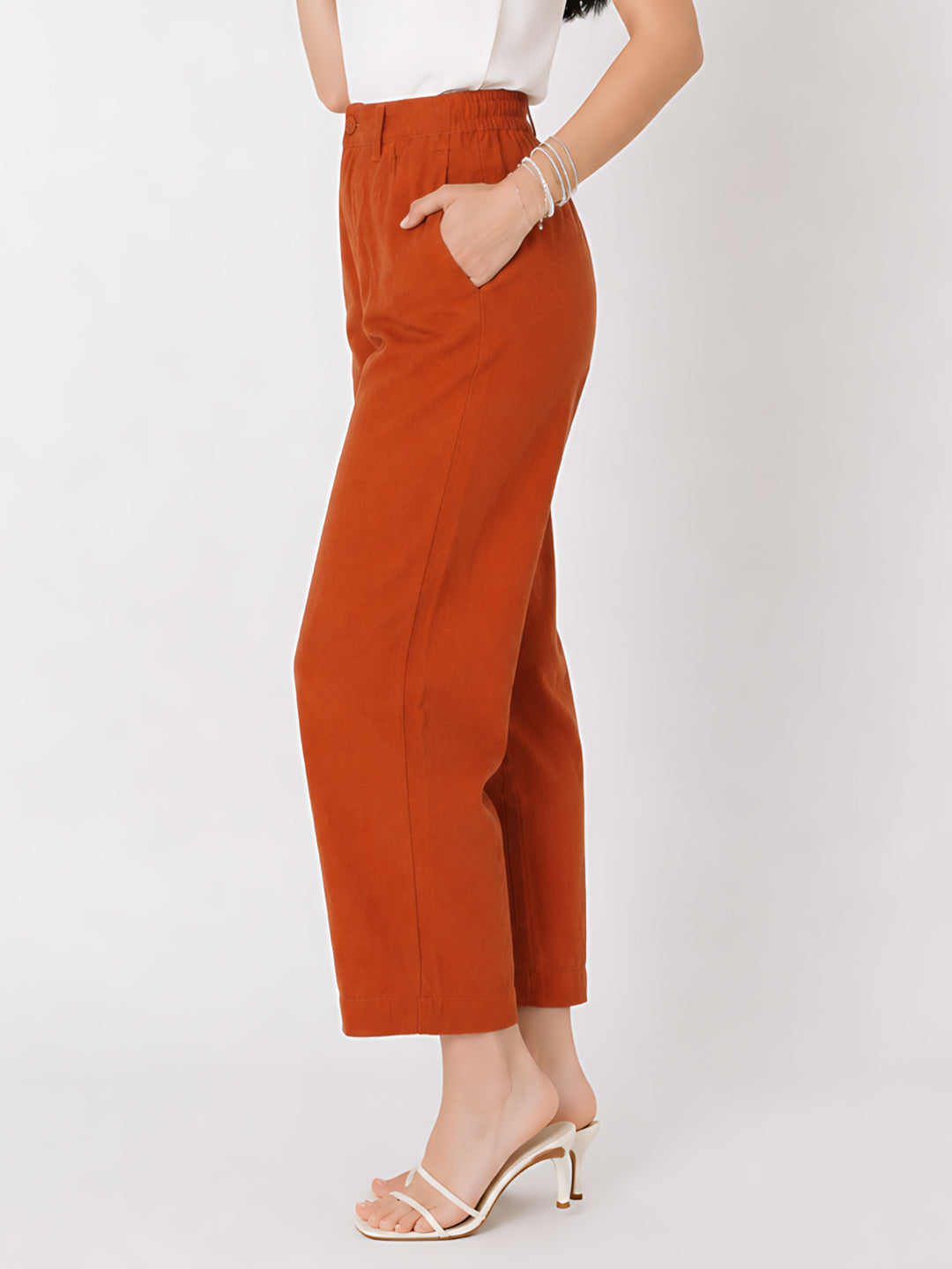 Brown Solid Parallel Trouser