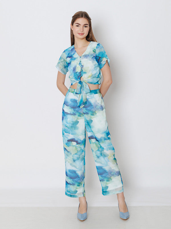 Blue Abstract Printed Straight Trouser-1