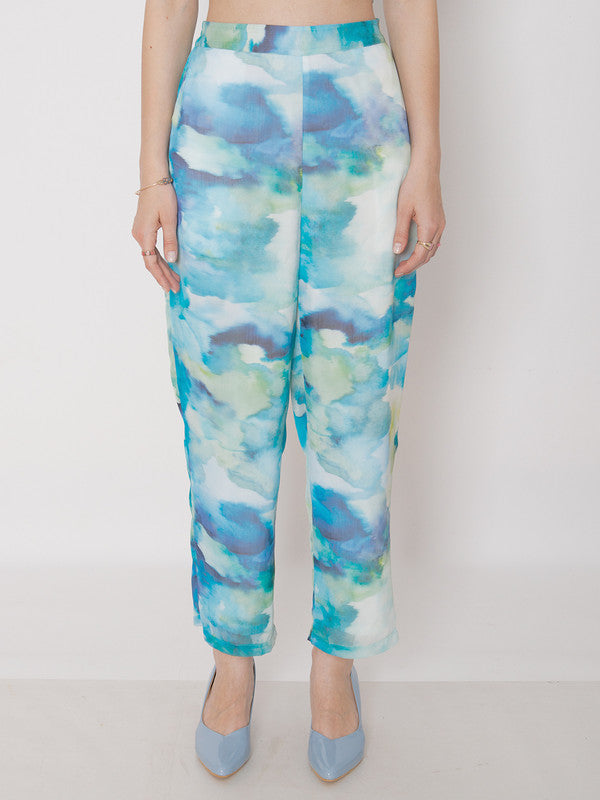 Blue Abstract Printed Straight Trouser-2