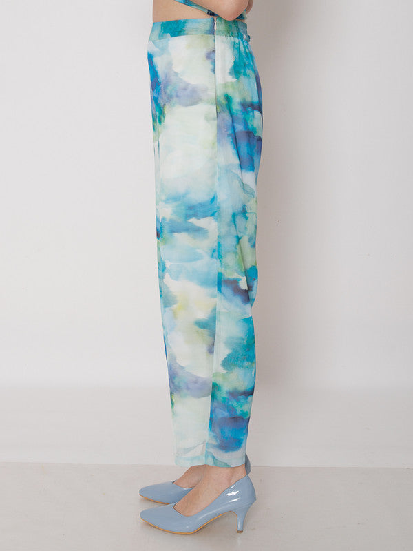 Blue Abstract Printed Straight Trouser-3