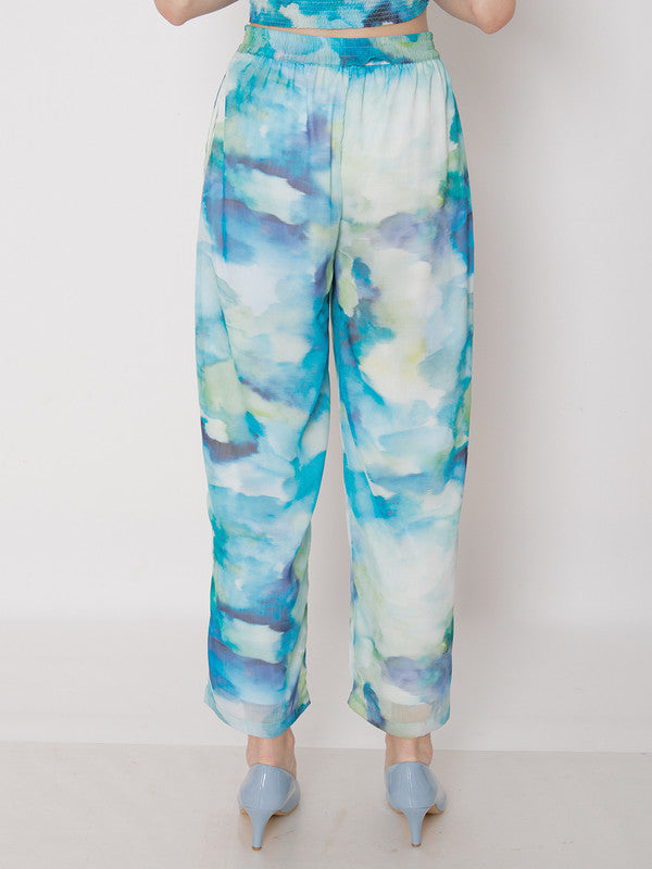 Blue Abstract Printed Straight Trouser-4