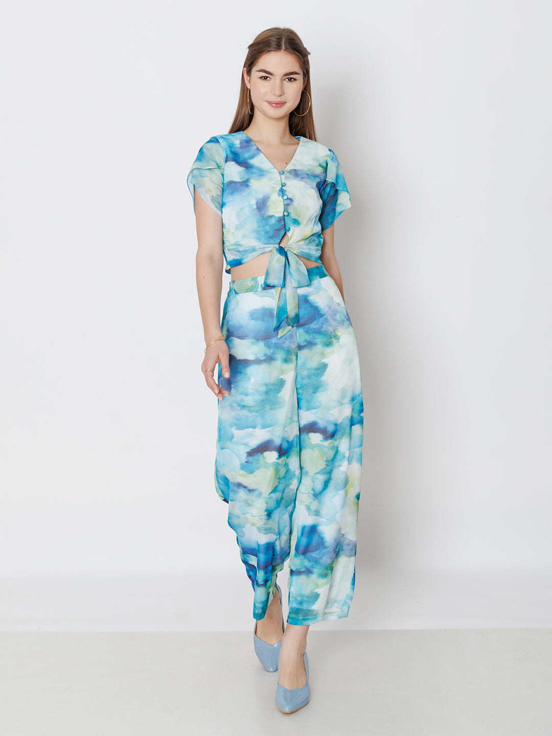 Blue Abstract Printed Straight Trouser