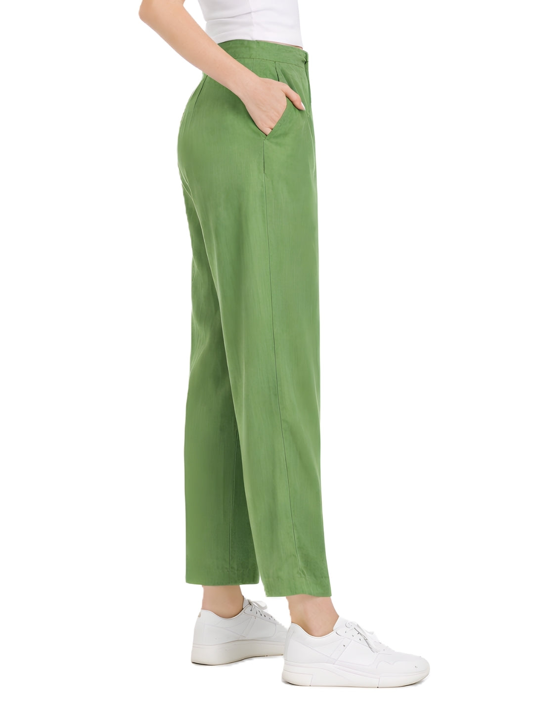 Green Solid Straight Trouser