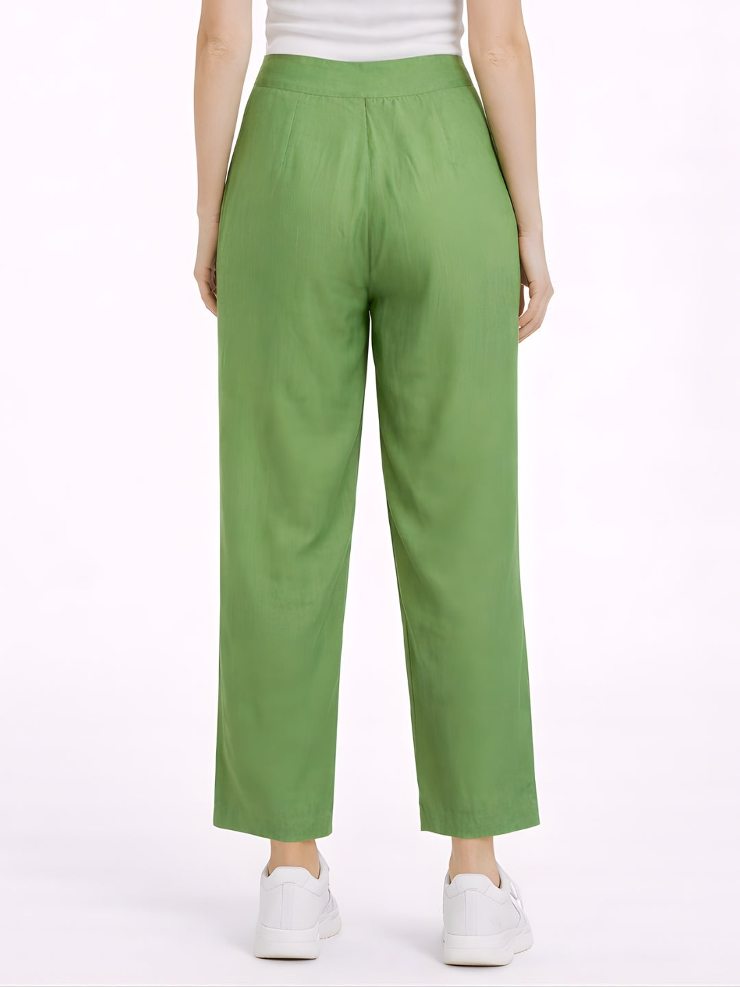 Green Solid Straight Trouser