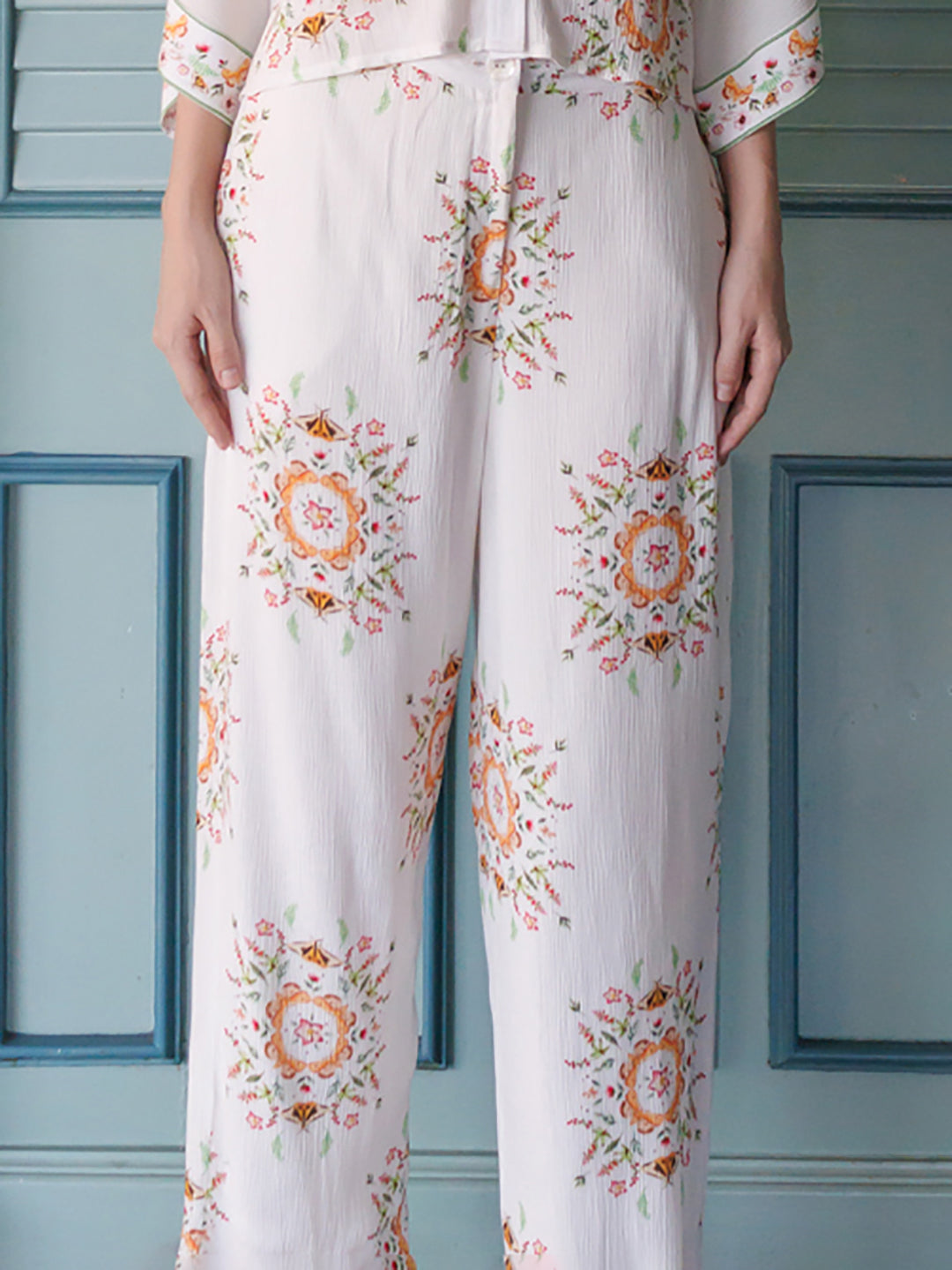 White Printed Parallel Trouser