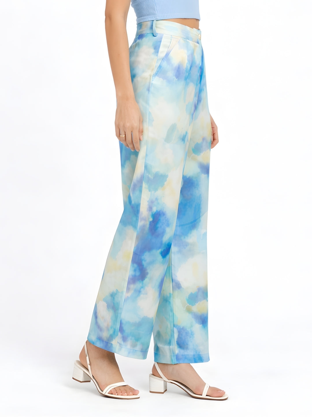 Blue Abstract Print Parallel Trouser