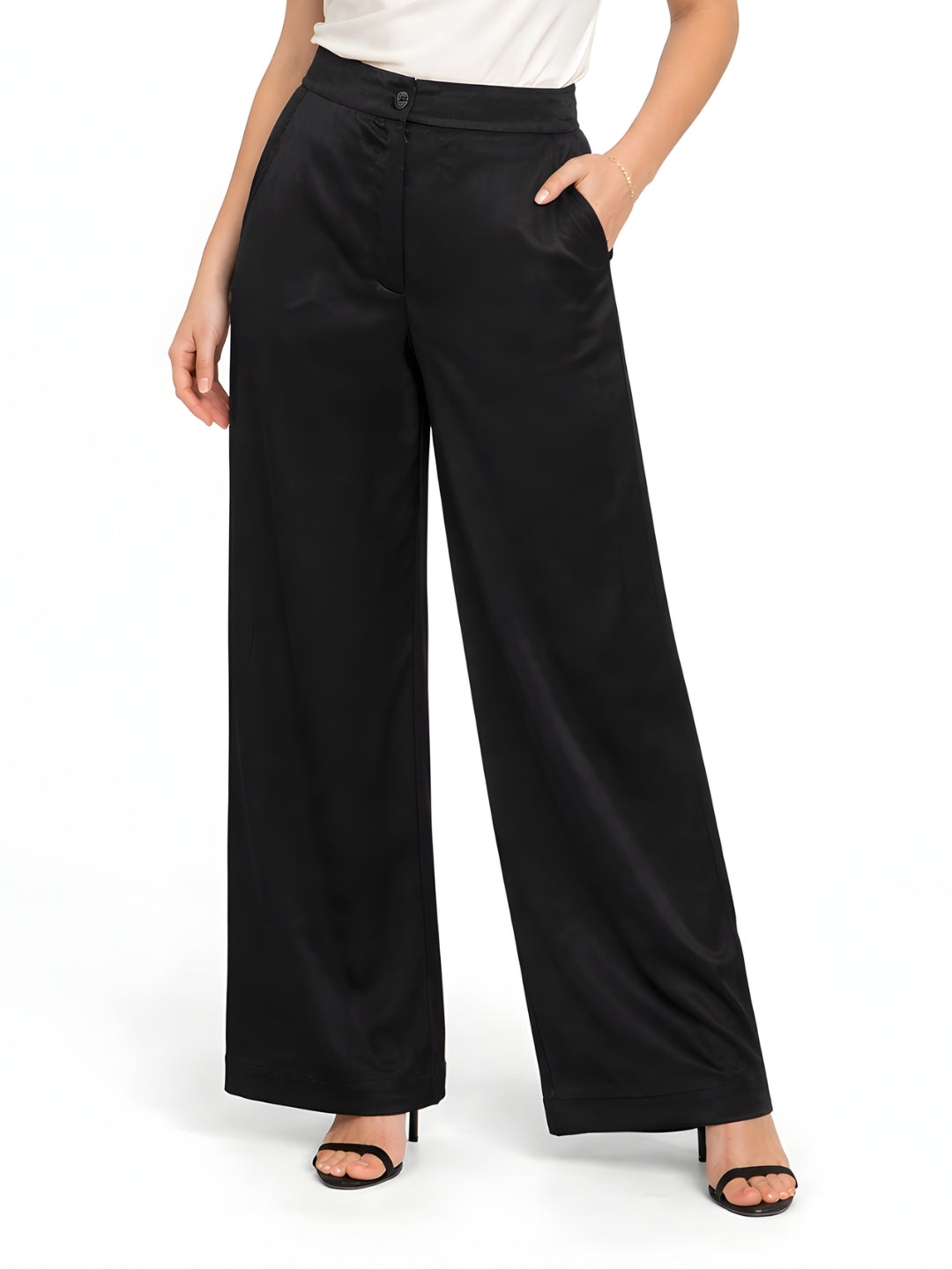 Black Textured High Waist Trouser