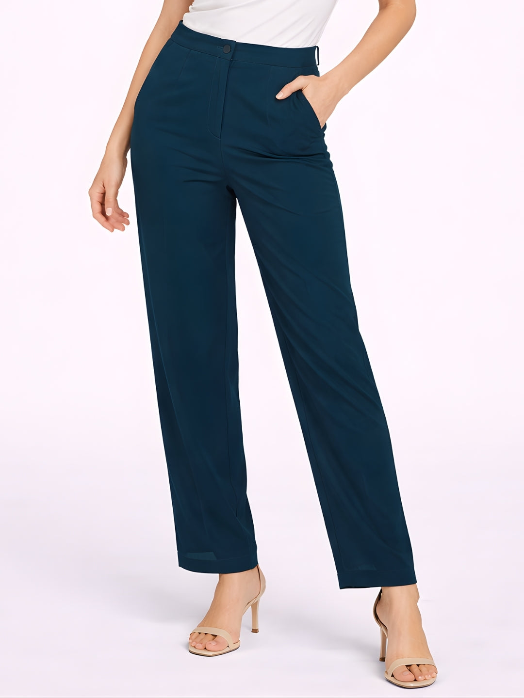 Green Solid High Waist Trouser