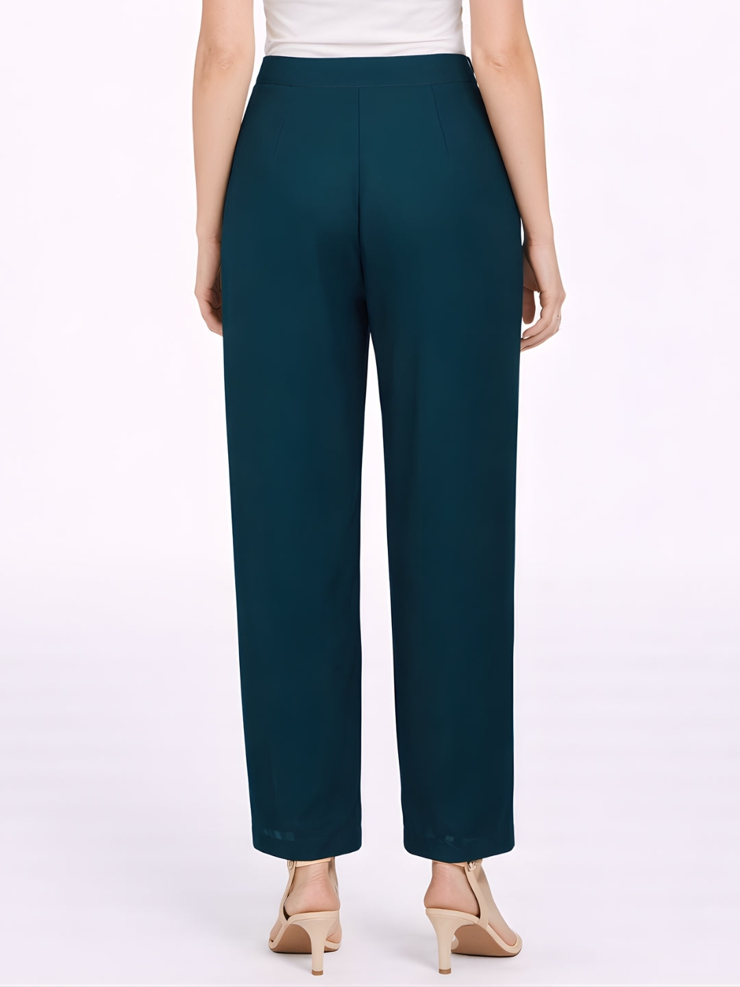 Green Solid High Waist Trouser