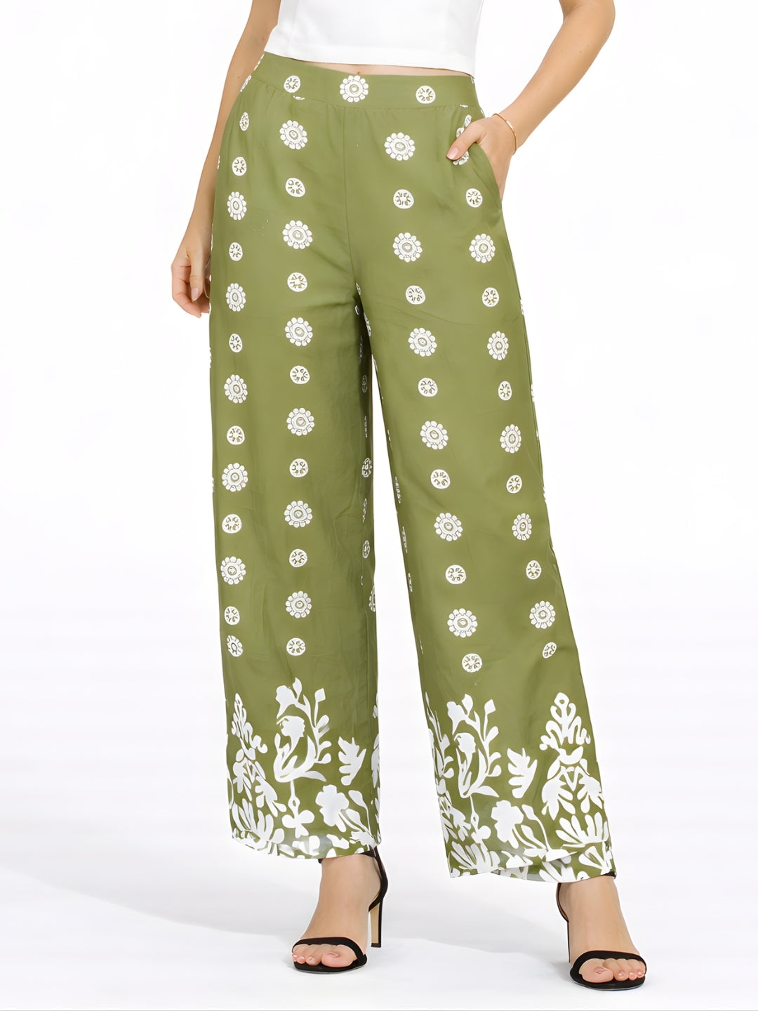 Green Tropical Print Trouser