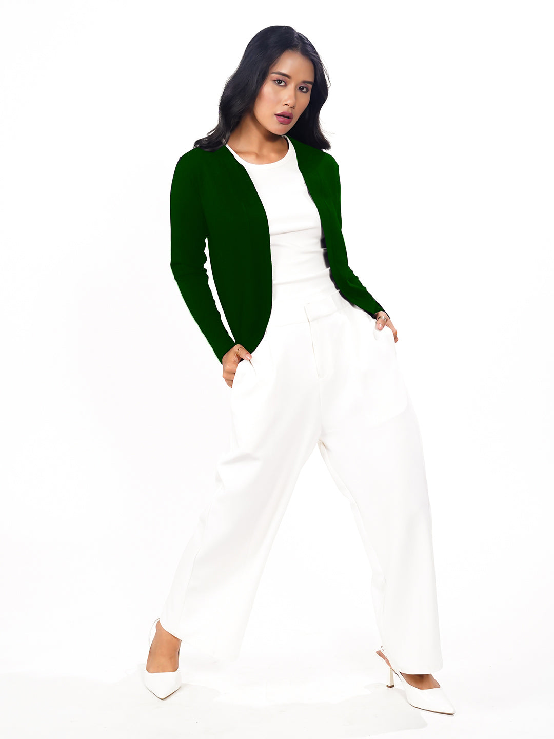 Green Solid Slip-On Shrug