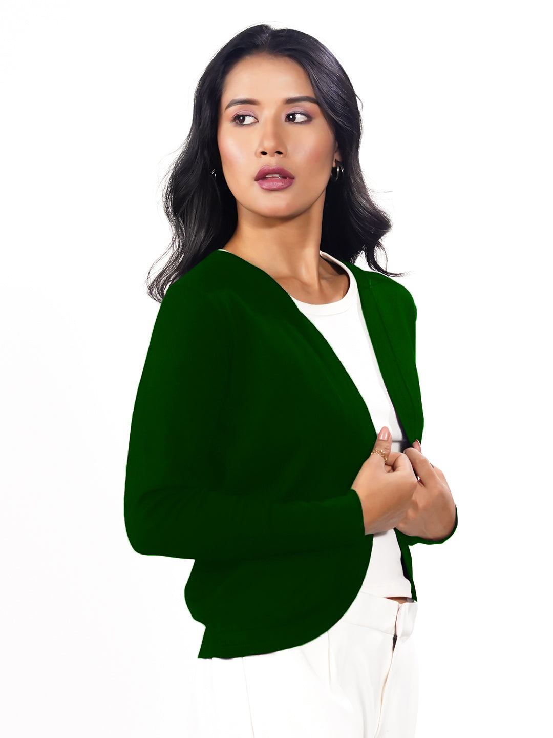 Green Solid Slip-On Shrug