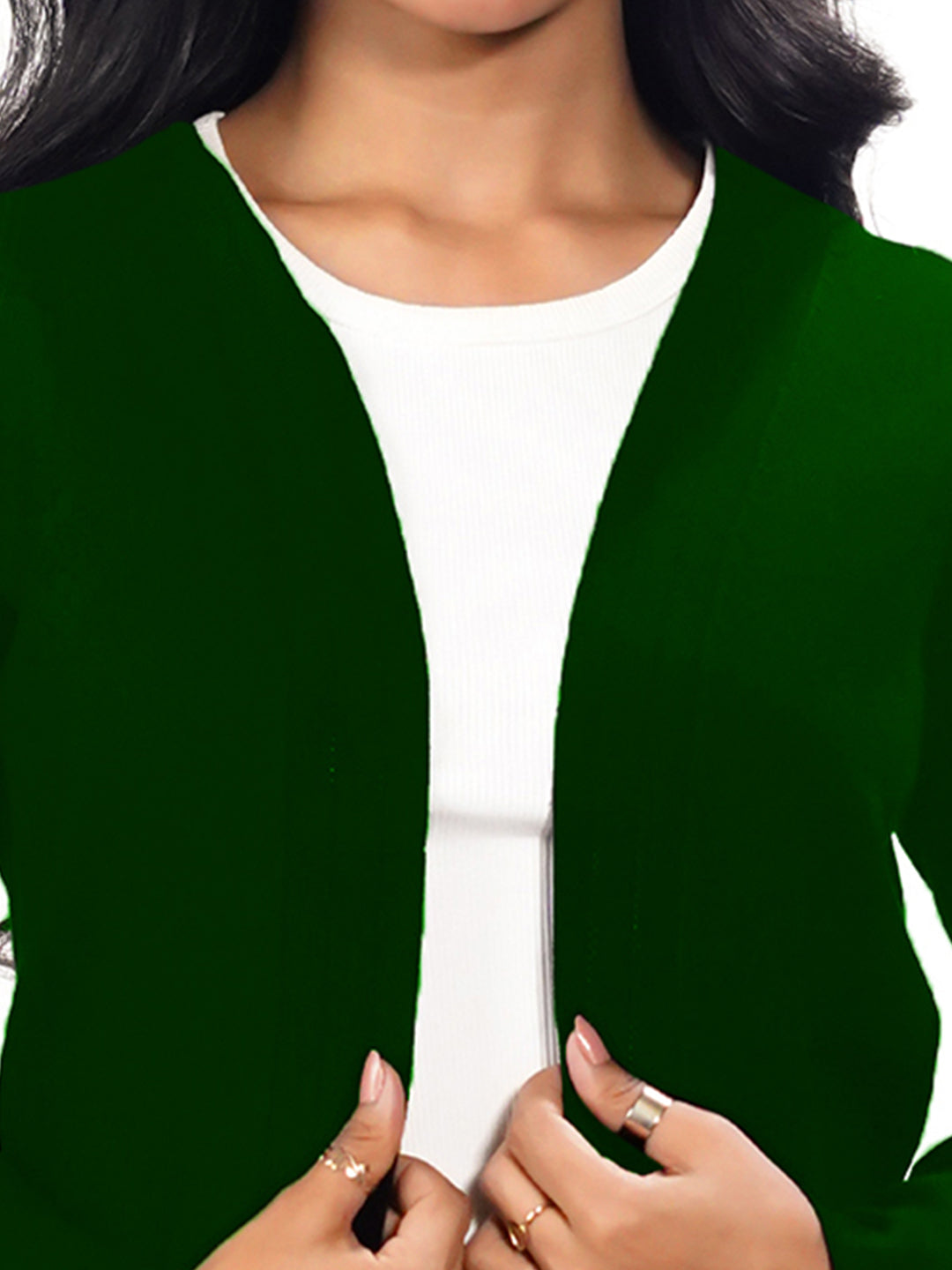 Green Solid Slip-On Shrug