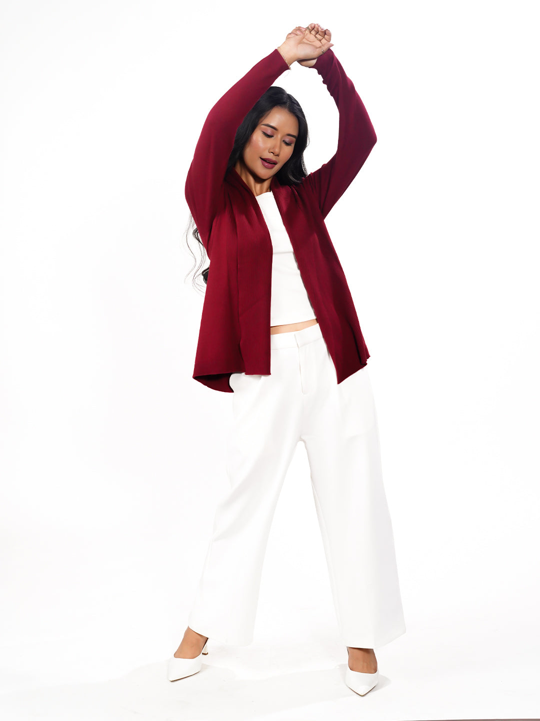 Maroon Solid Slip-On Shrug