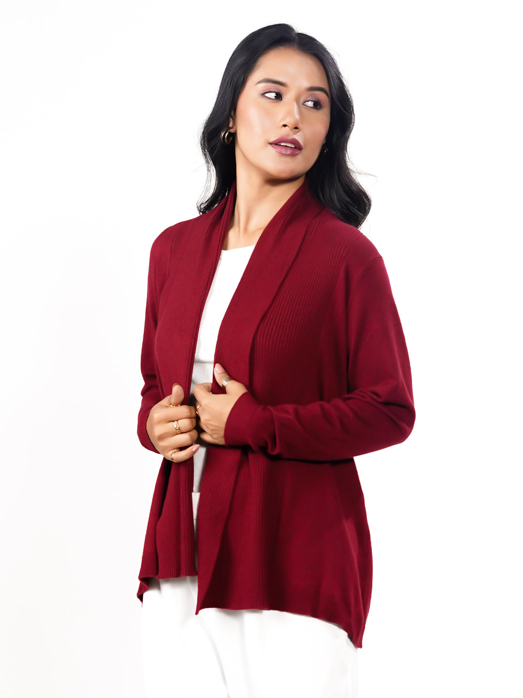 Maroon Solid Slip-On Shrug