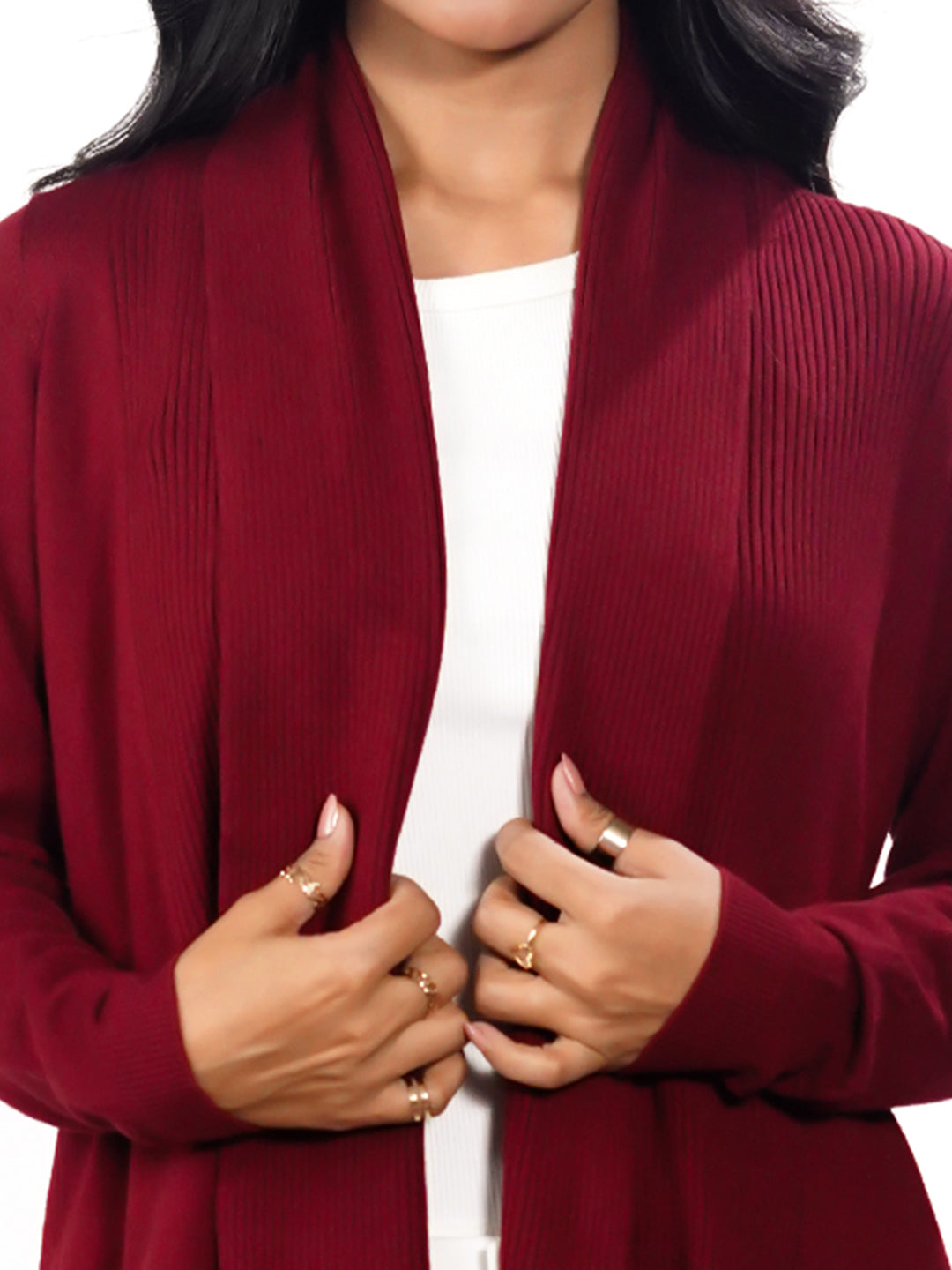 Maroon Solid Slip-On Shrug