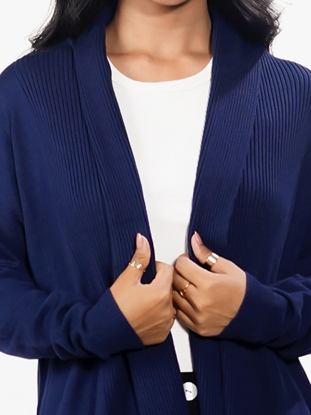 Navy Solid Slip-On Shrug